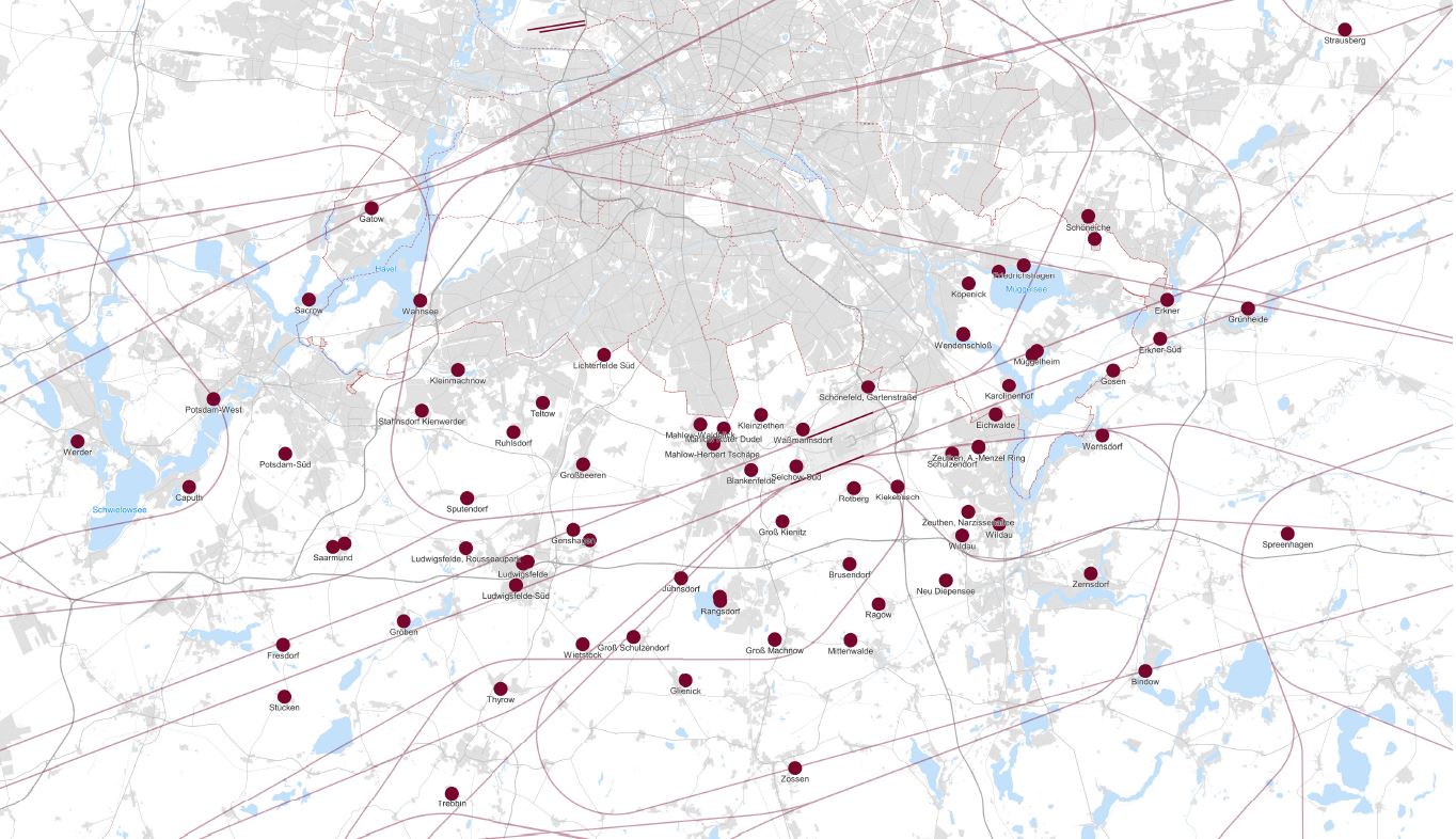 Karte zeigt Standorte von mobilen Messstellen im BER Umland