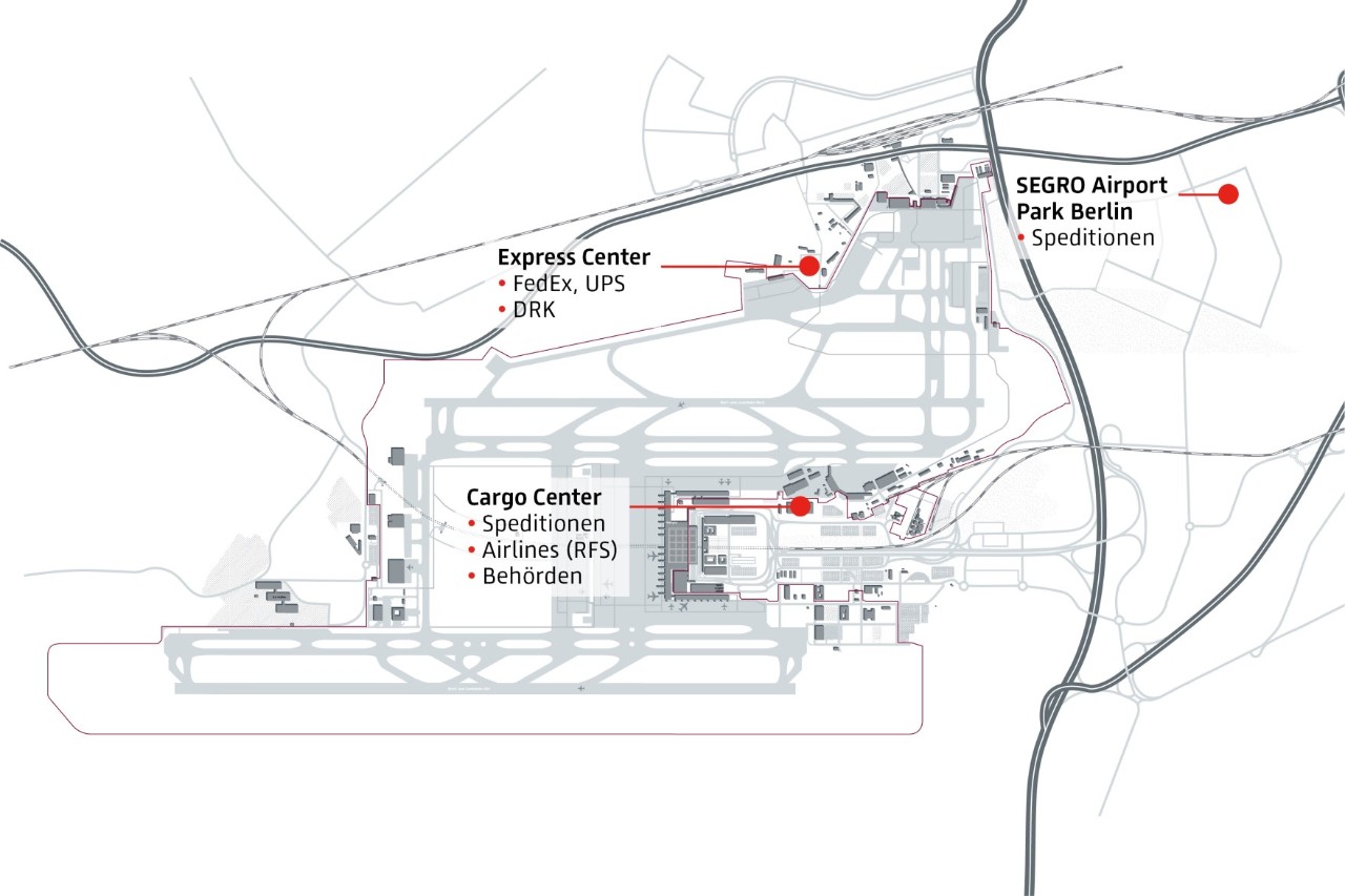 Lageplan Luftfracht-Standorte am BER