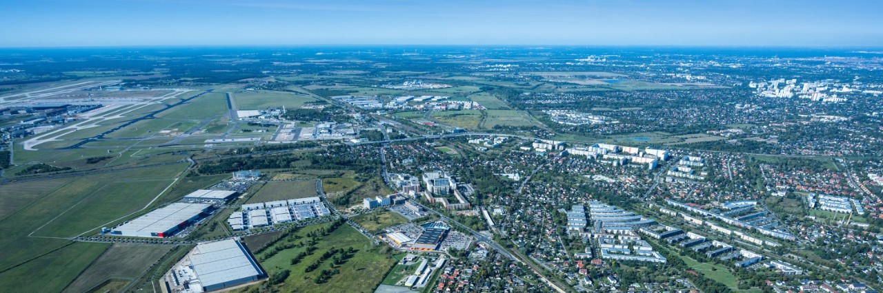 Aerial view of the airport region
