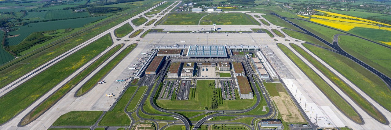 Aerial view of the southern runway of BER