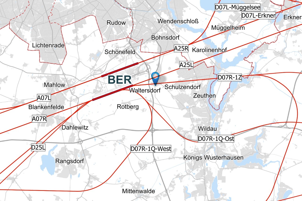 Flight routes Waltersdorf