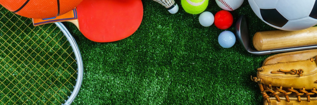 Sports equipment on grass
