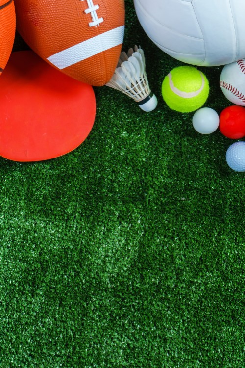 Sports equipment on grass