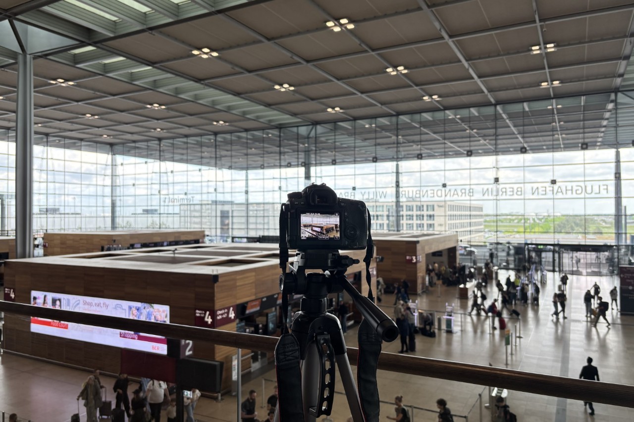 A camera in an airport terminal