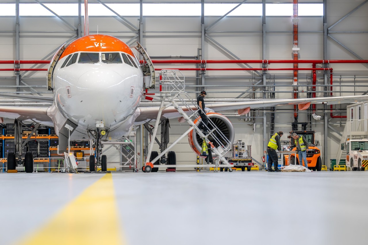 easyJet aircraft in maintenance hangar