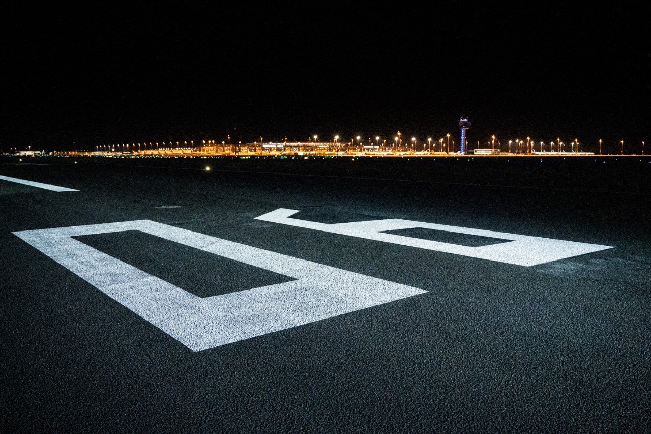 marking of a runway at night