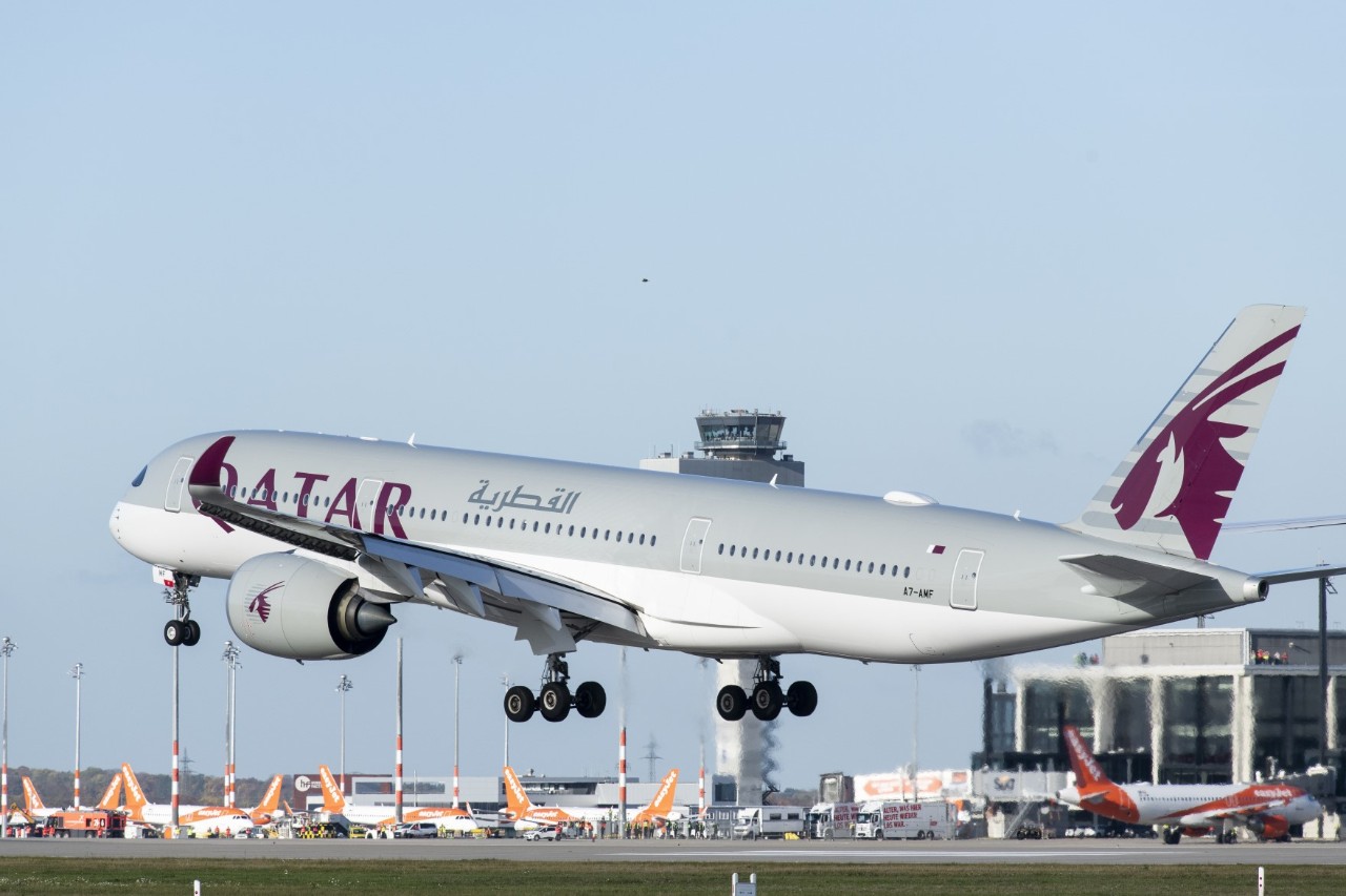 A Qatar Airways aircraft landing