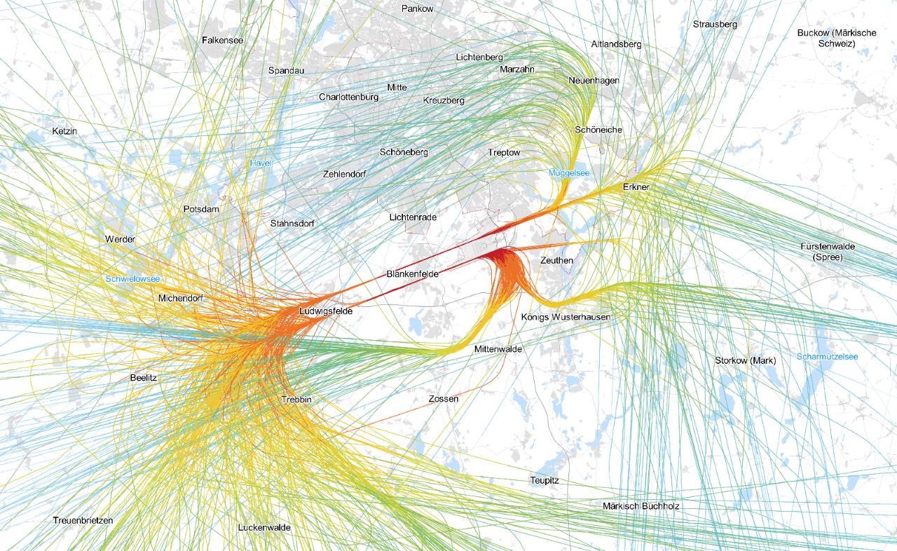 Flight tracks of the busiest day with eastbound operations