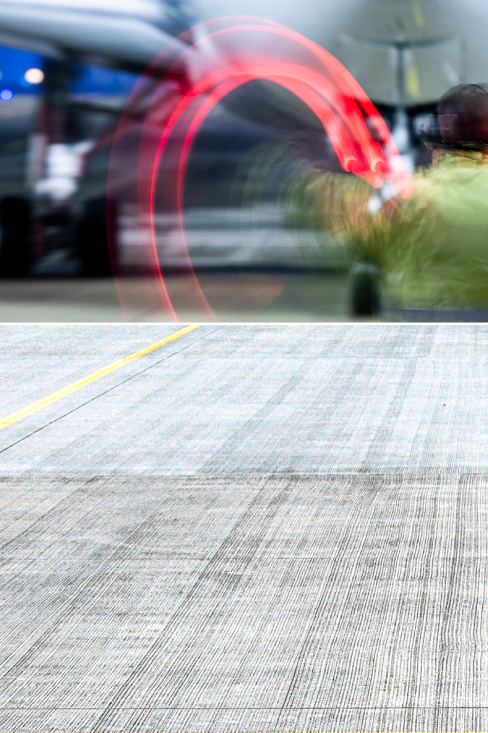Light reflections of the light stick when signalling an aircraft to taxi in